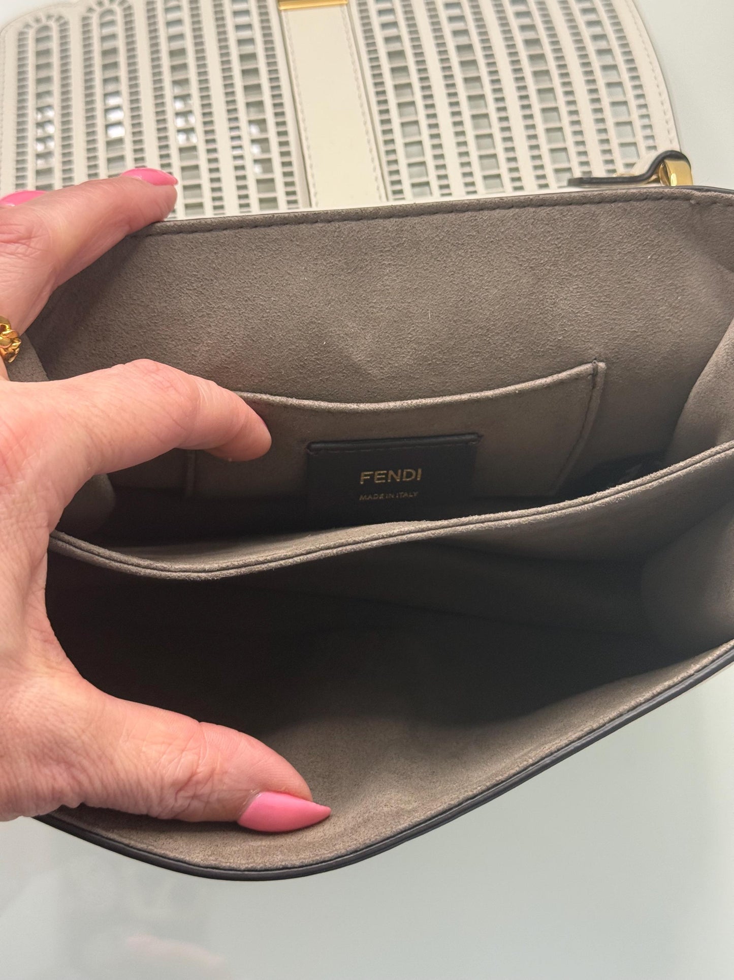 Fendi Kan I White Laser Cut Leather Bag