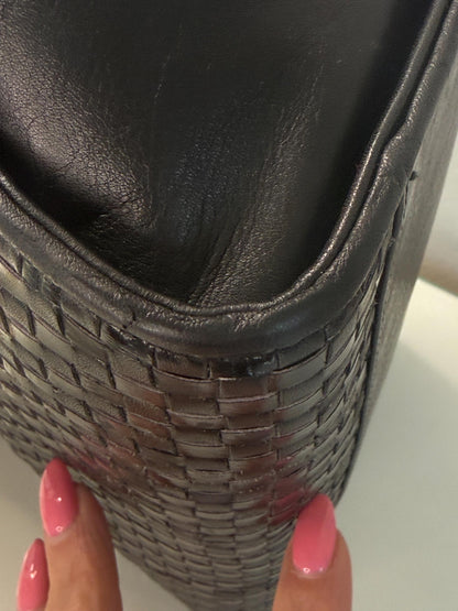 Fendi Vintage Woven Pasta Bag in Black Leather