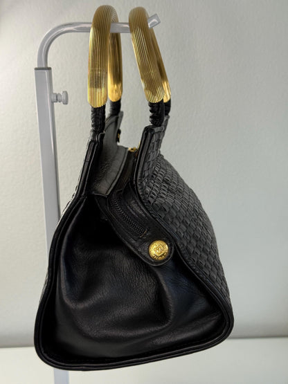Fendi Vintage Woven Pasta Bag in Black Leather