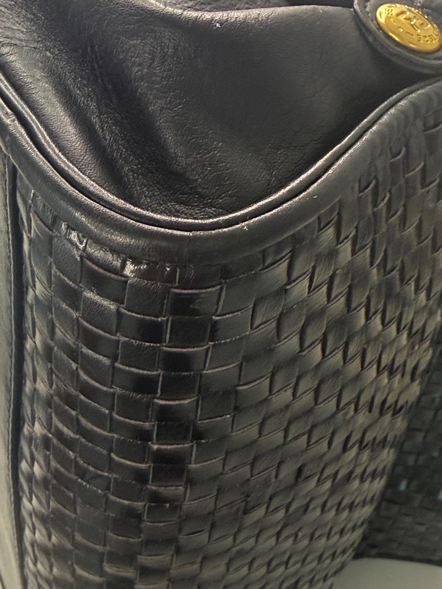 Fendi Vintage Woven Pasta Bag in Black Leather