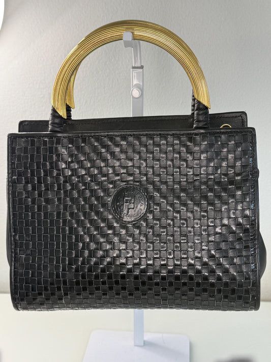 Fendi Vintage Woven Pasta Bag in Black Leather