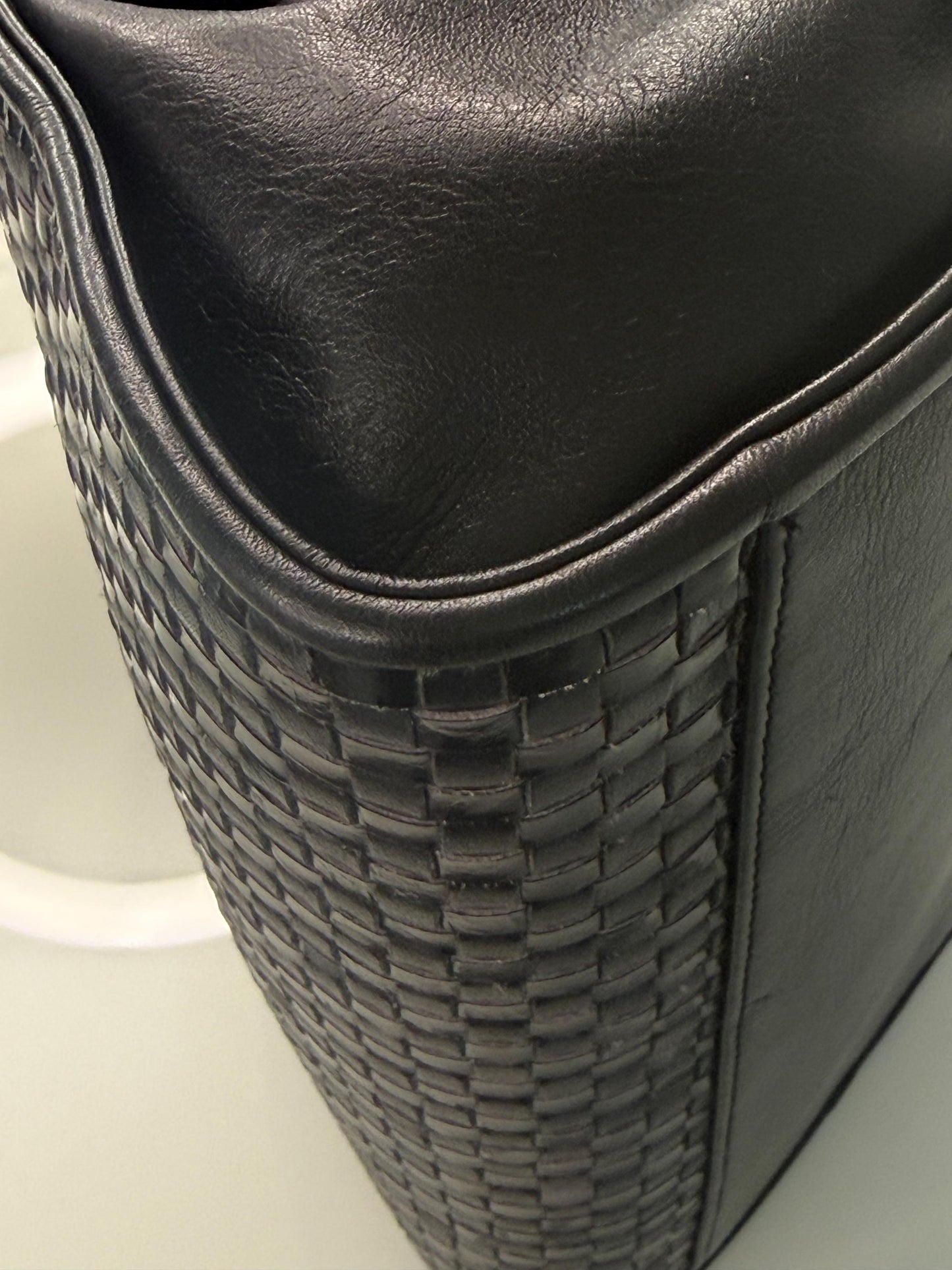Fendi Vintage Woven Pasta Bag in Black Leather