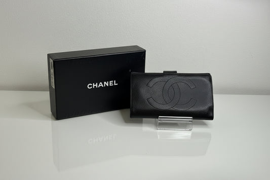 Chanel Coco Mark Black Caviar Leather Wallet
