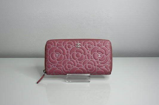 Chanel Pink Matelasse Embossed Lambskin Leather Zip Around Wallet