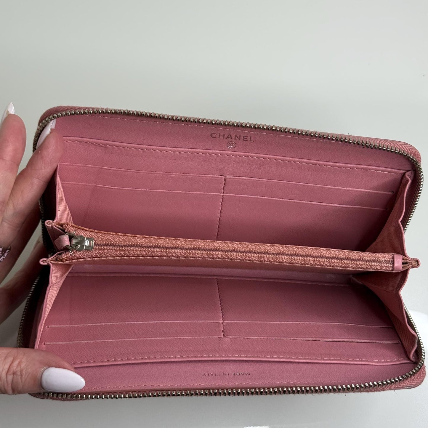 Chanel Pink Matelasse Embossed Lambskin Leather Zip Around Wallet