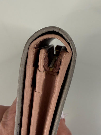 Gucci GG Light Gray with Pink Pebbled Leather Compact Wallet