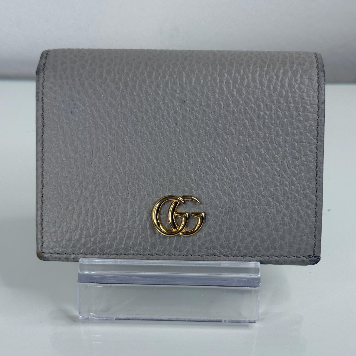 Gucci GG Light Gray with Pink Pebbled Leather Compact Wallet