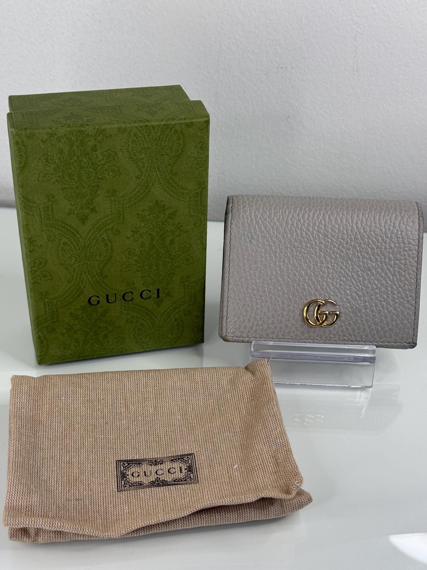 Gucci GG Light Gray with Pink Pebbled Leather Compact Wallet