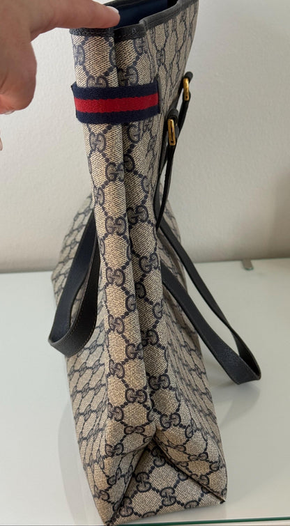 Gucci Vintage GG Supreme Sherry Line Tote in Navy