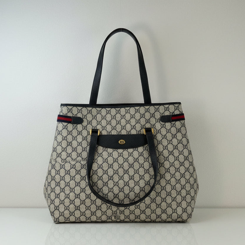 Gucci Vintage GG Supreme Sherry Line Tote in Navy
