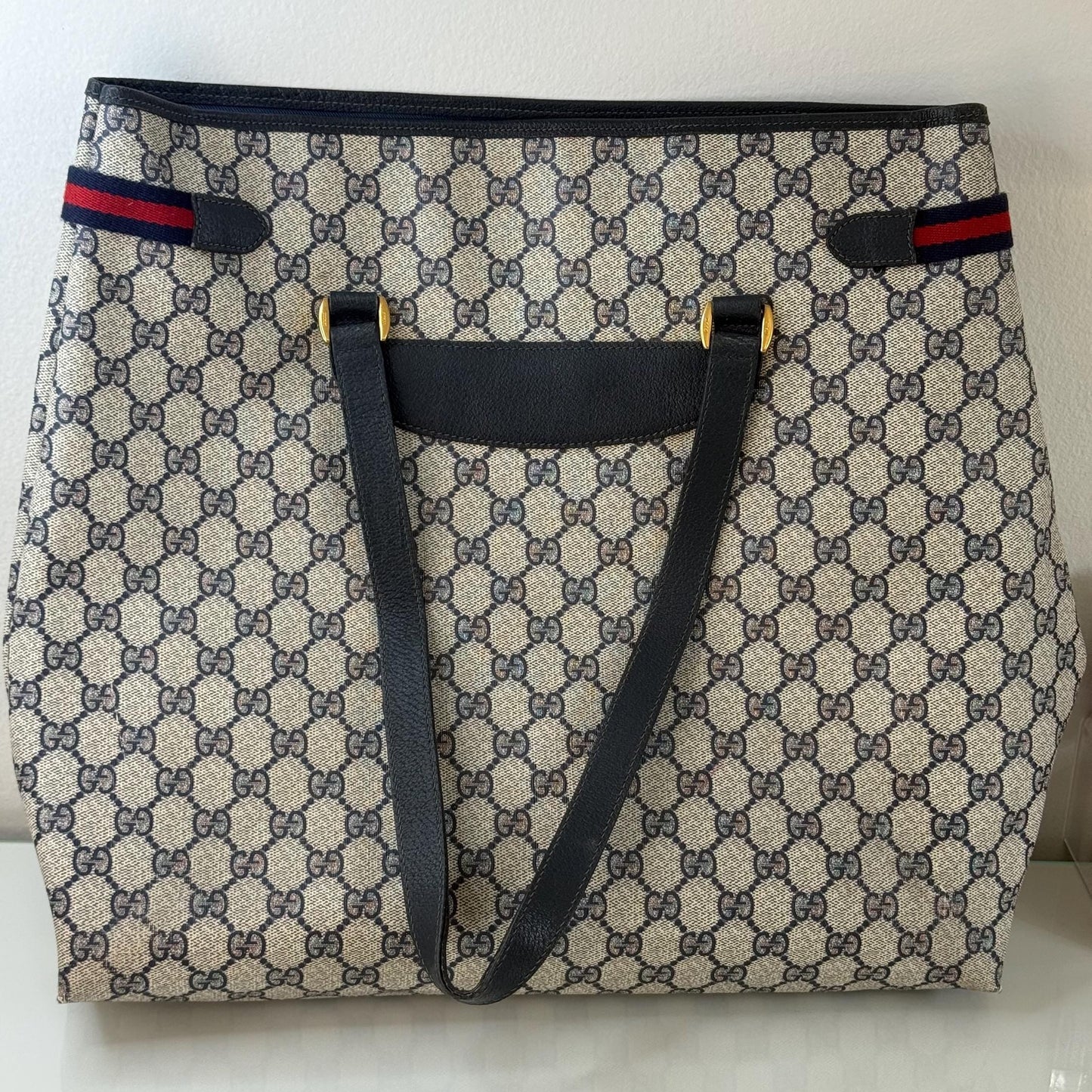 Gucci Vintage GG Supreme Sherry Line Tote in Navy