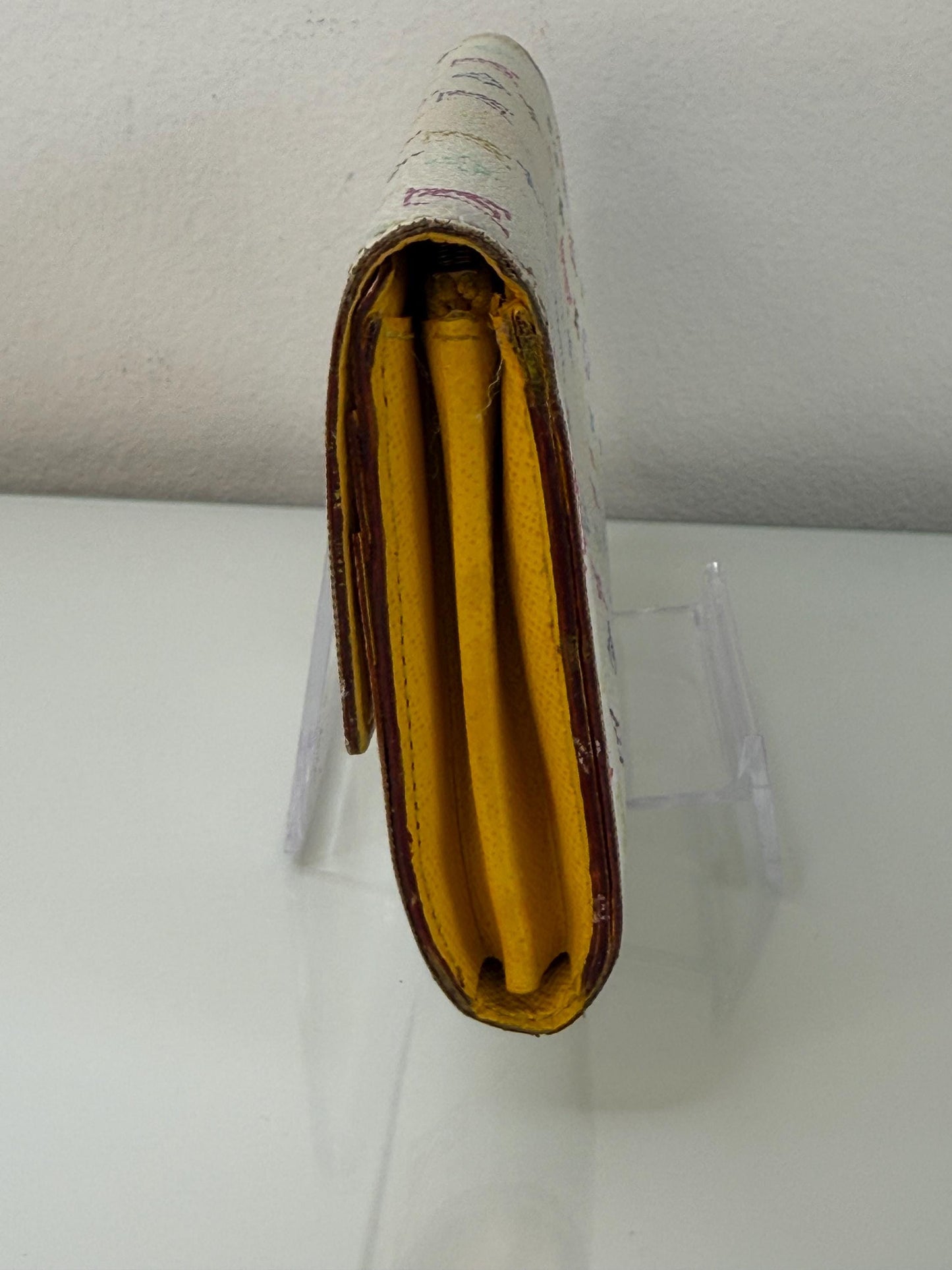 Louis Vuitton White Murakami Sarah Long Wallet with Yellow interior