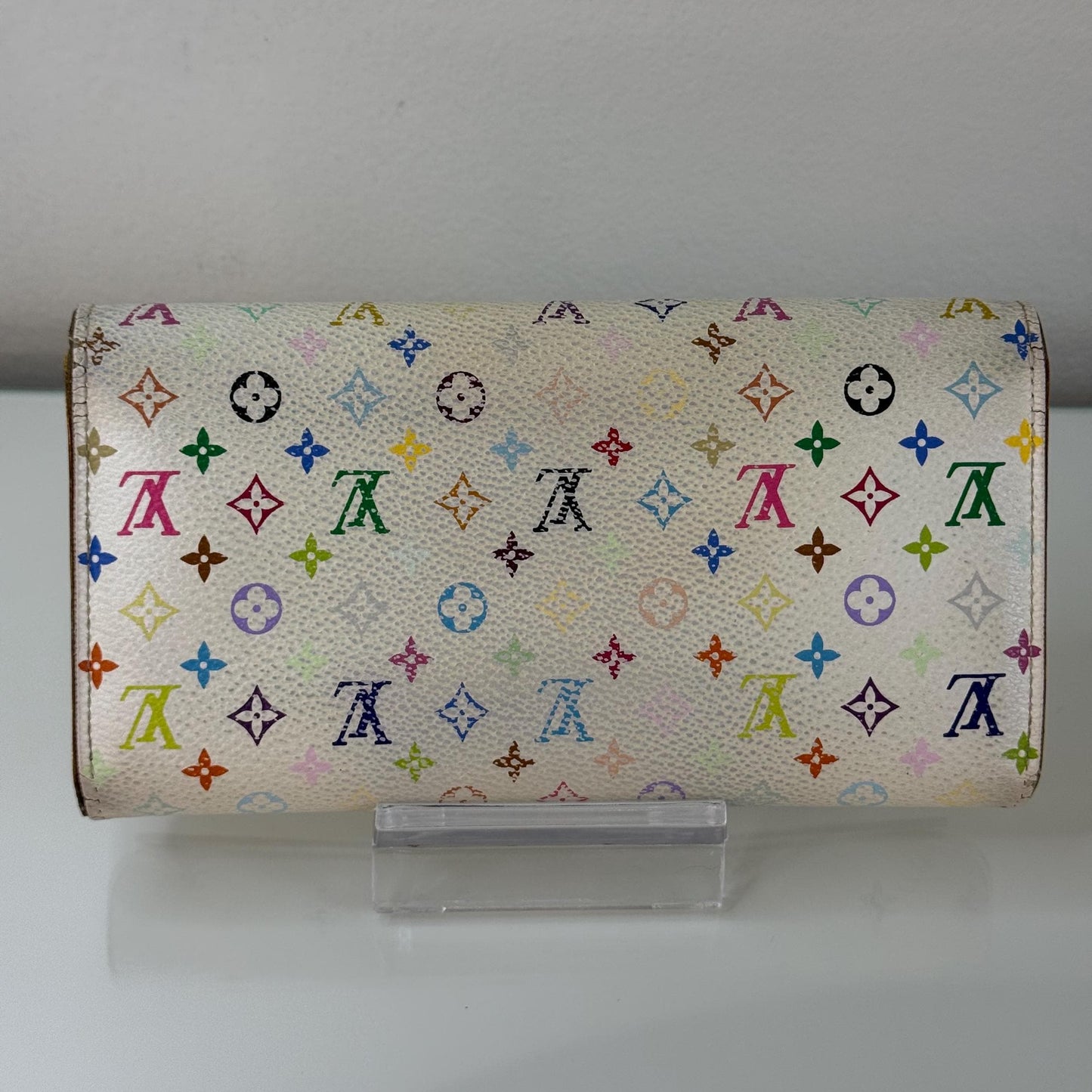 Louis Vuitton White Murakami Sarah Long Wallet with Yellow interior