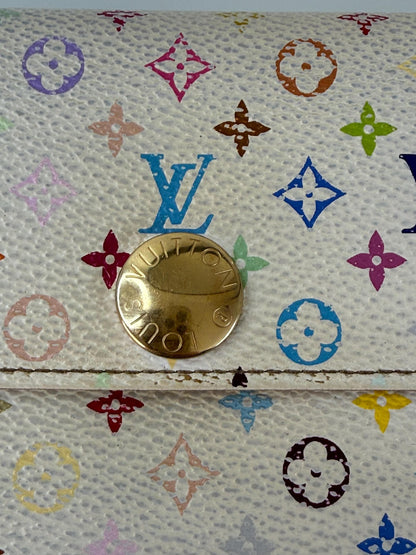 Louis Vuitton White Murakami Sarah Long Wallet with Yellow interior