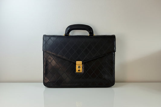 Chanel Vintage Black Quilted Lambskin Briefcase