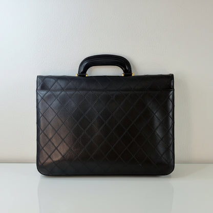 Chanel Vintage Black Quilted Lambskin Briefcase