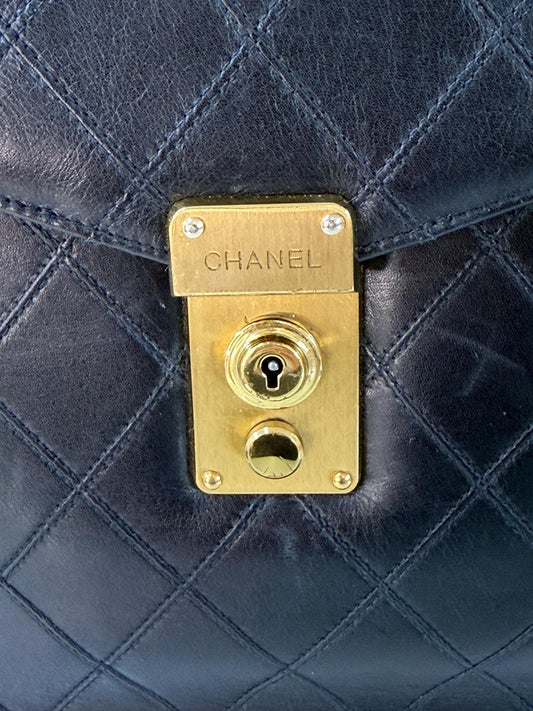 Chanel Vintage Black Quilted Lambskin Briefcase
