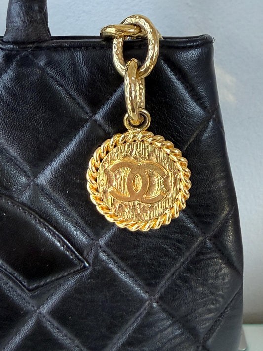 Chanel Vintage Timeless Medallion Black Lambskin Tote