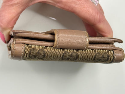 Gucci W Hook GG Canvas with Beige and Pink Leather Trim Wallet
