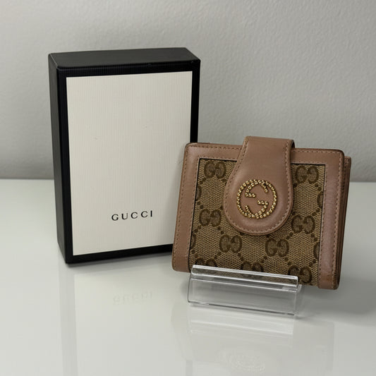 Gucci W Hook GG Canvas with Beige and Pink Leather Trim Wallet