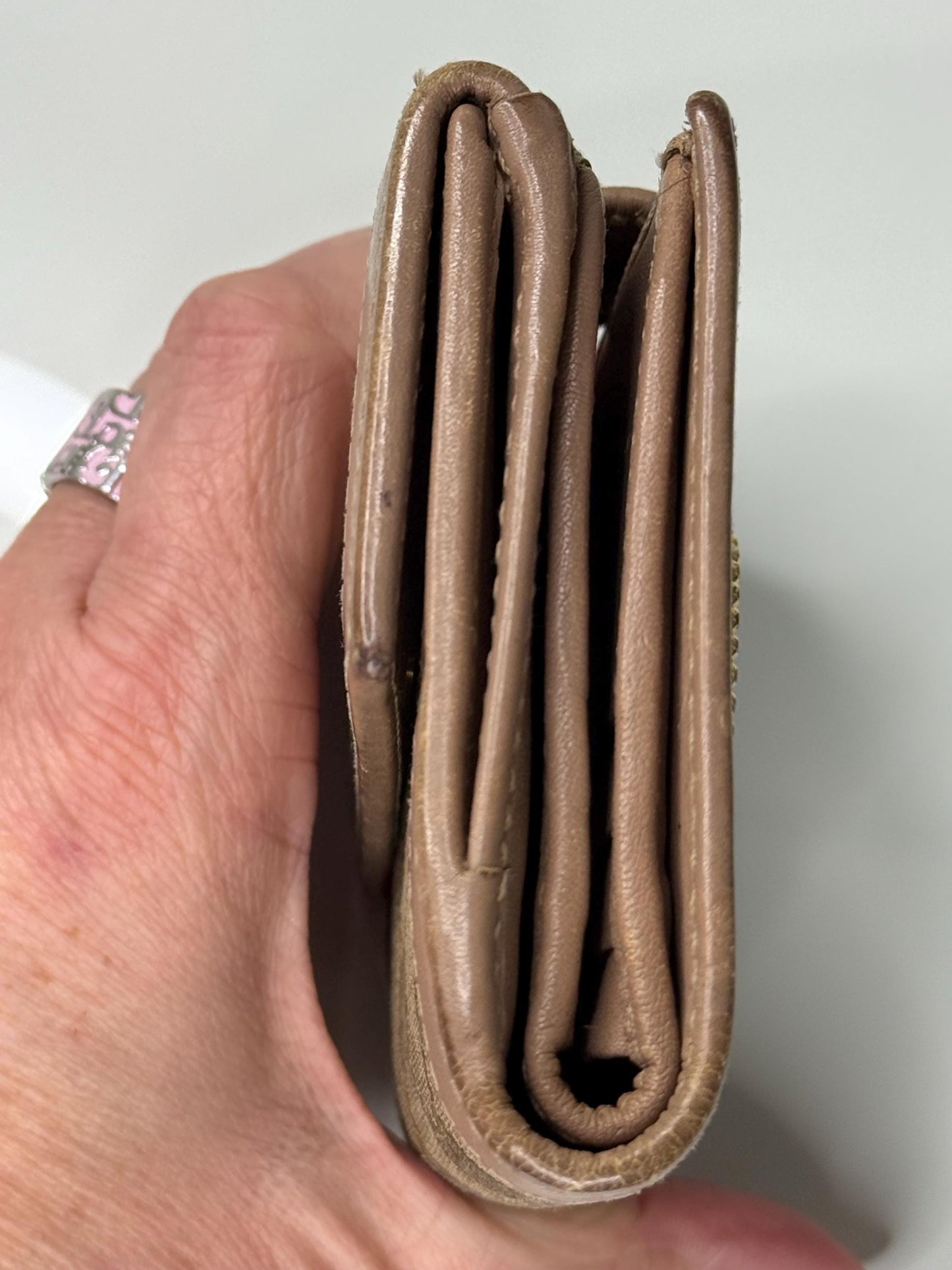 Gucci W Hook GG Canvas with Beige and Pink Leather Trim Wallet