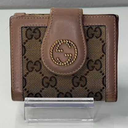 Gucci W Hook GG Canvas with Beige and Pink Leather Trim Wallet