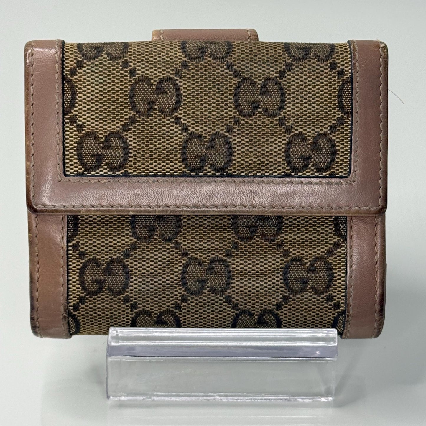 Gucci W Hook GG Canvas with Beige and Pink Leather Trim Wallet