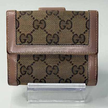 Gucci W Hook GG Canvas with Beige and Pink Leather Trim Wallet