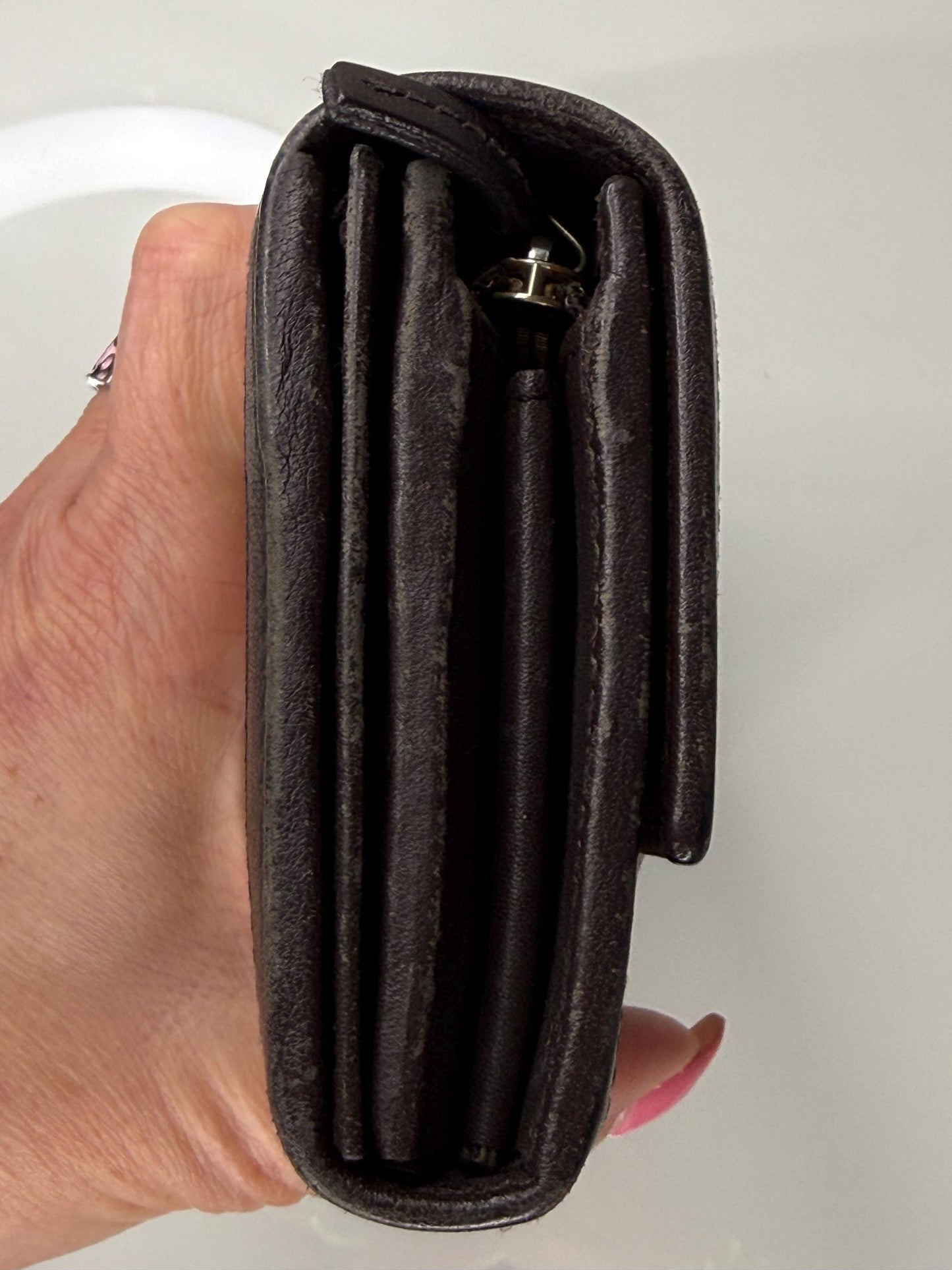 Gucci GG Canvas Beige and Brown Leather Trim Interlocking Wallet