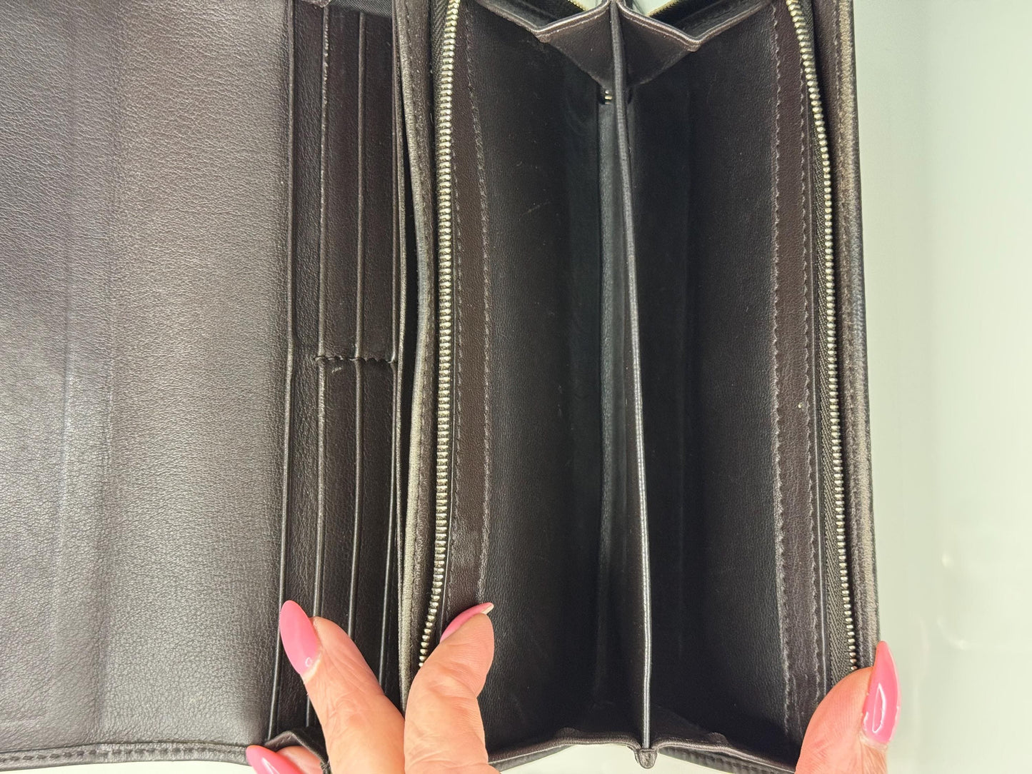 Gucci GG Canvas Beige and Brown Leather Trim Interlocking Wallet