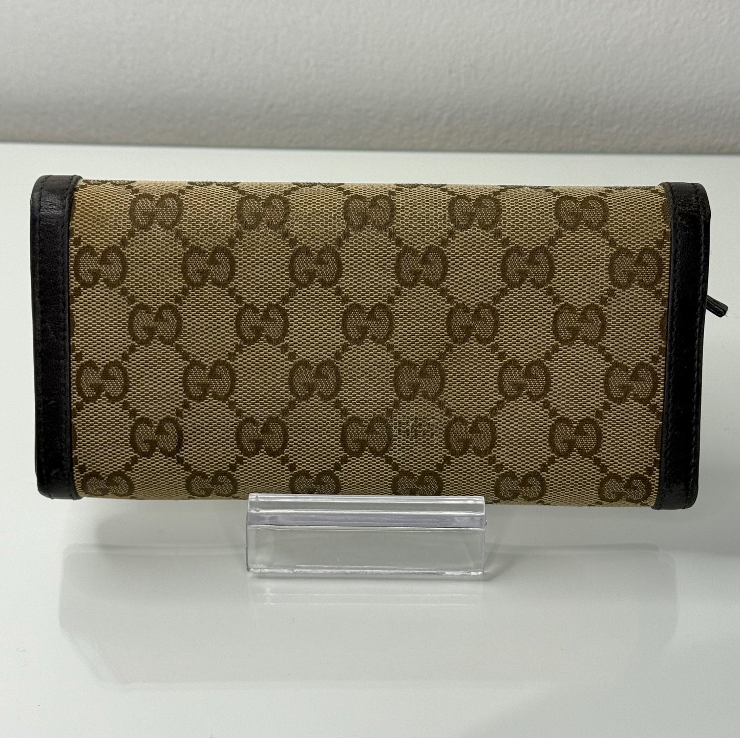Gucci GG Canvas Beige and Brown Leather Trim Interlocking Wallet