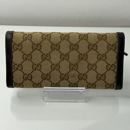 Gucci GG Canvas Beige and Brown Leather Trim Interlocking Wallet