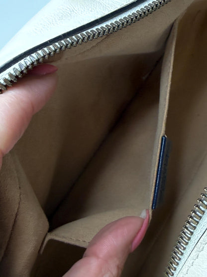 Gucci GG Marmont Small Shoulder Bag: Vintage Effect Calfskin, Mystic White Blue Agata