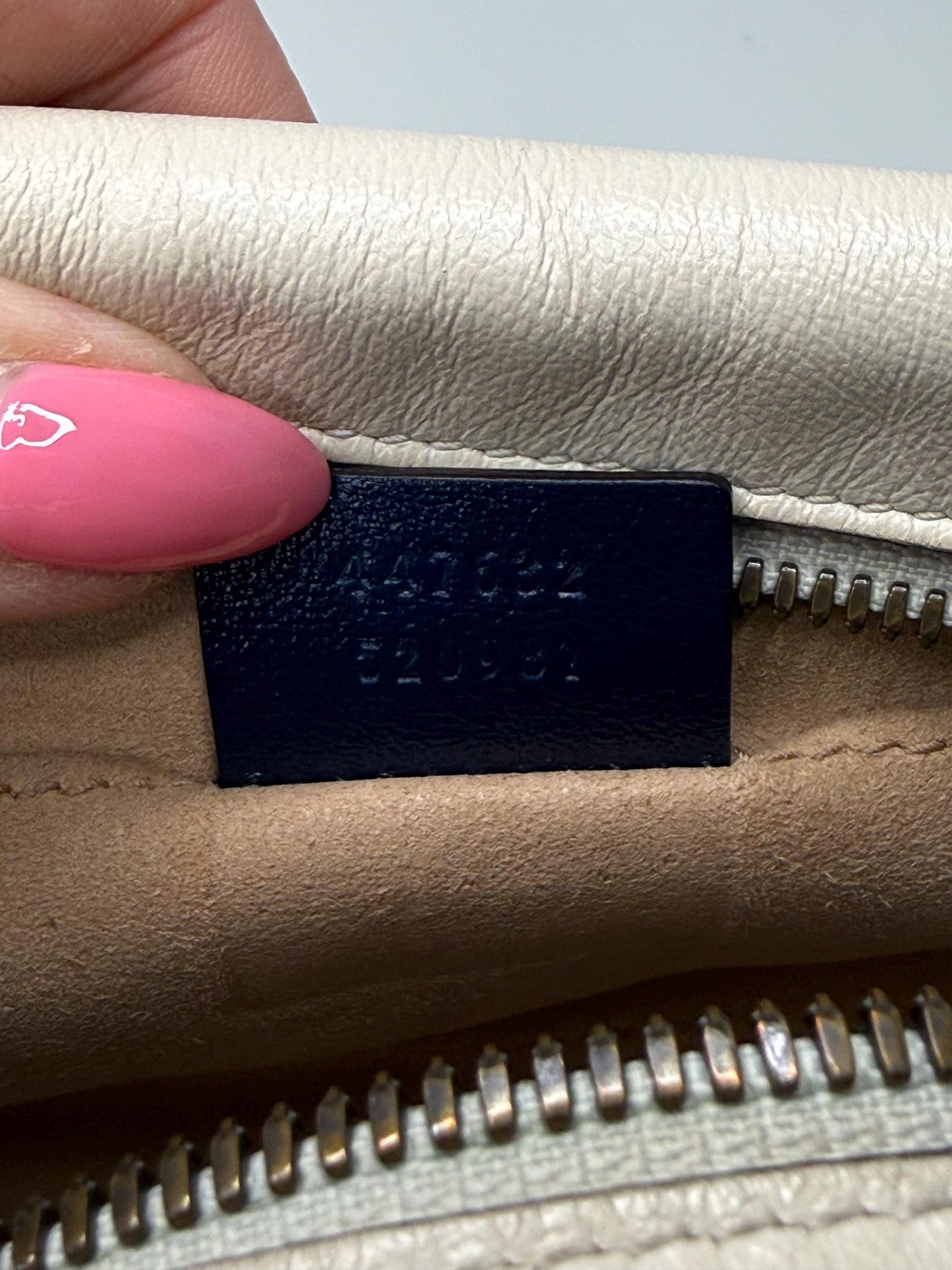 Gucci GG Marmont Small Shoulder Bag: Vintage Effect Calfskin, Mystic White Blue Agata