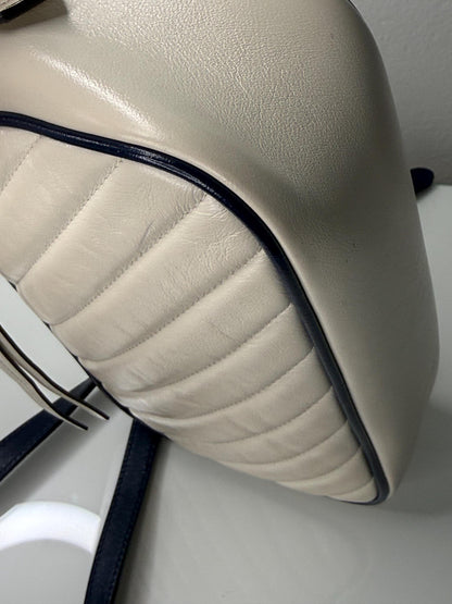 Gucci GG Marmont Small Shoulder Bag: Vintage Effect Calfskin, Mystic White Blue Agata