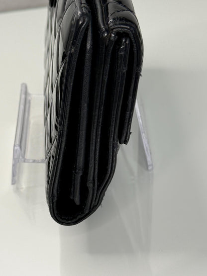 Chanel Black Patent Leather Quilted Flap Wallet
