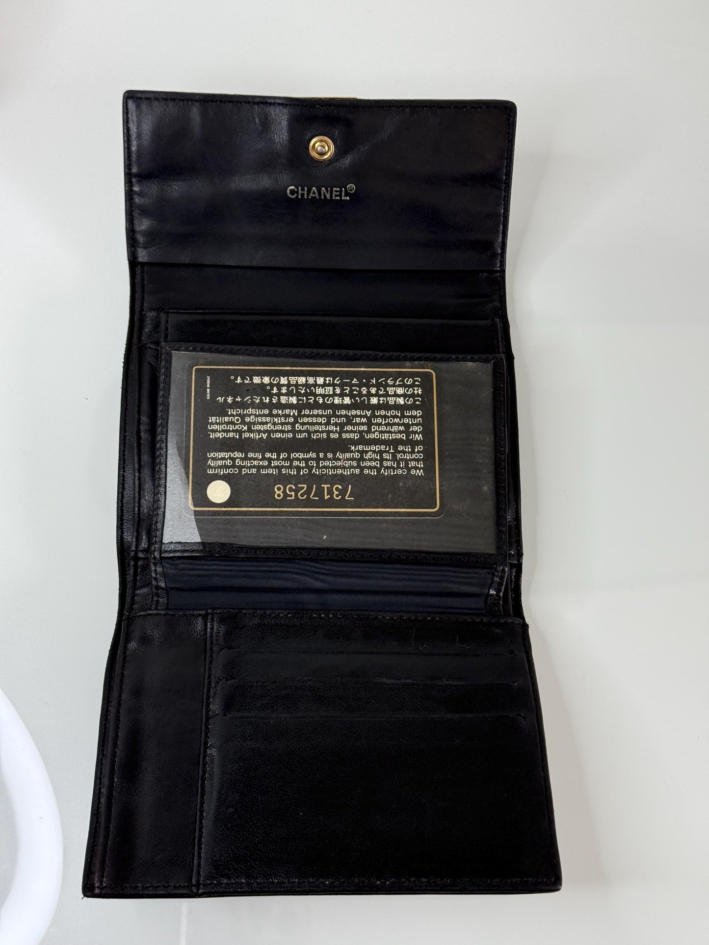 Chanel Vintage Black Lambskin Chocolate Bar Wallet