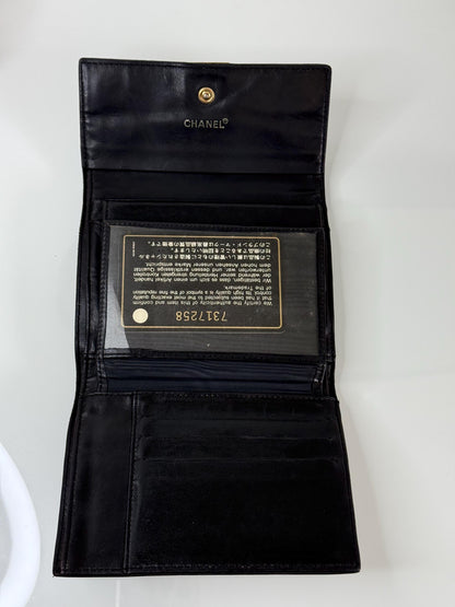Chanel Vintage Black Lambskin Chocolate Bar Wallet