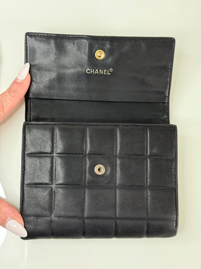Chanel Vintage Black Lambskin Chocolate Bar Wallet