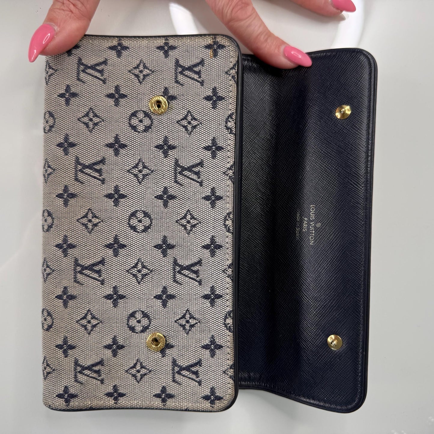 Louis Vuitton Monogram Mini Lin Blue Porte Tresor International