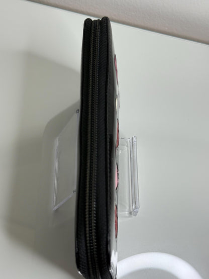 Chanel Black Patent Zipper Long Wallet with flowers