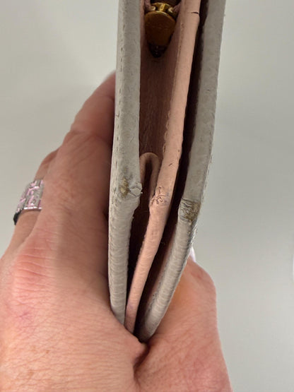 Gucci GG Light Gray with Pink Pebbled Leather Compact Wallet