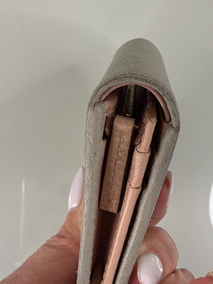 Gucci GG Light Gray with Pink Pebbled Leather Compact Wallet