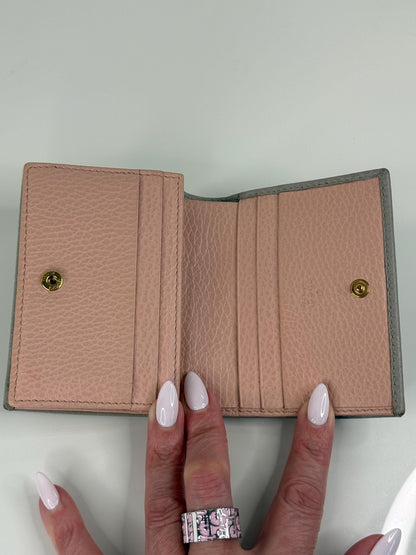 Gucci GG Light Gray with Pink Pebbled Leather Compact Wallet