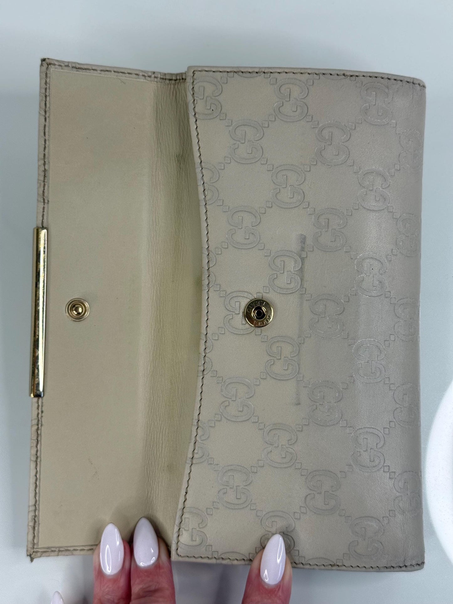 Gucci Guccissima Long Beige Leather Wallet