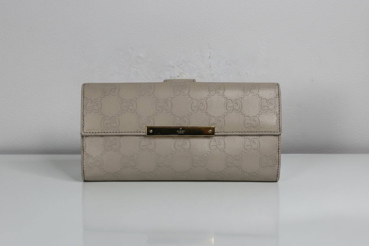 Gucci Guccissima Long Beige Leather Wallet