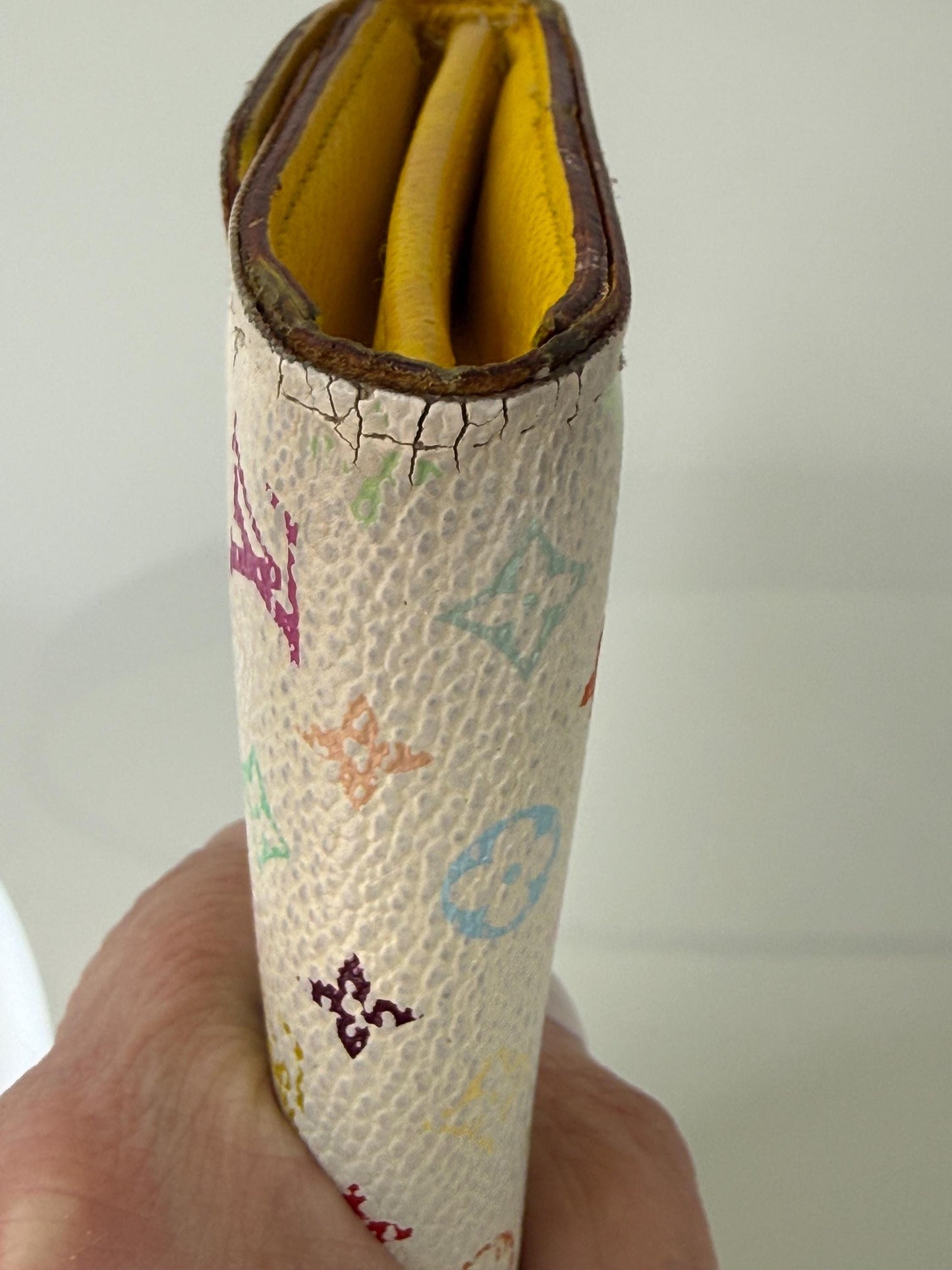 Louis Vuitton White Murakami Sarah Long Wallet with Yellow interior
