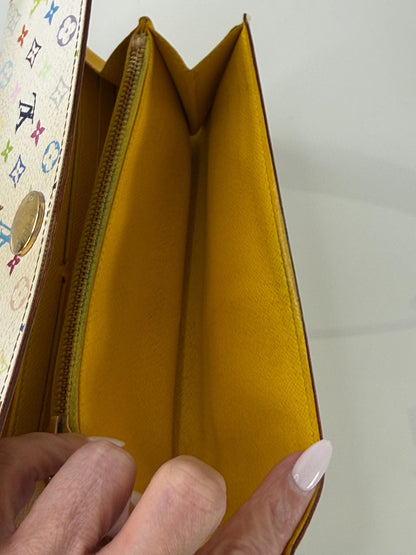Louis Vuitton White Murakami Sarah Long Wallet with Yellow interior
