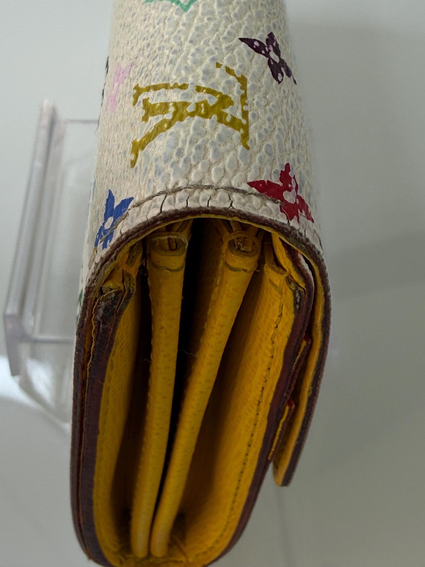 Louis Vuitton White Murakami Sarah Long Wallet with Yellow interior