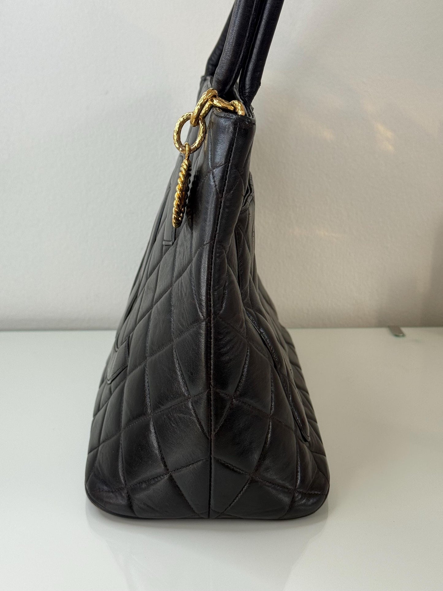 Chanel Vintage Timeless Medallion Black Lambskin Tote